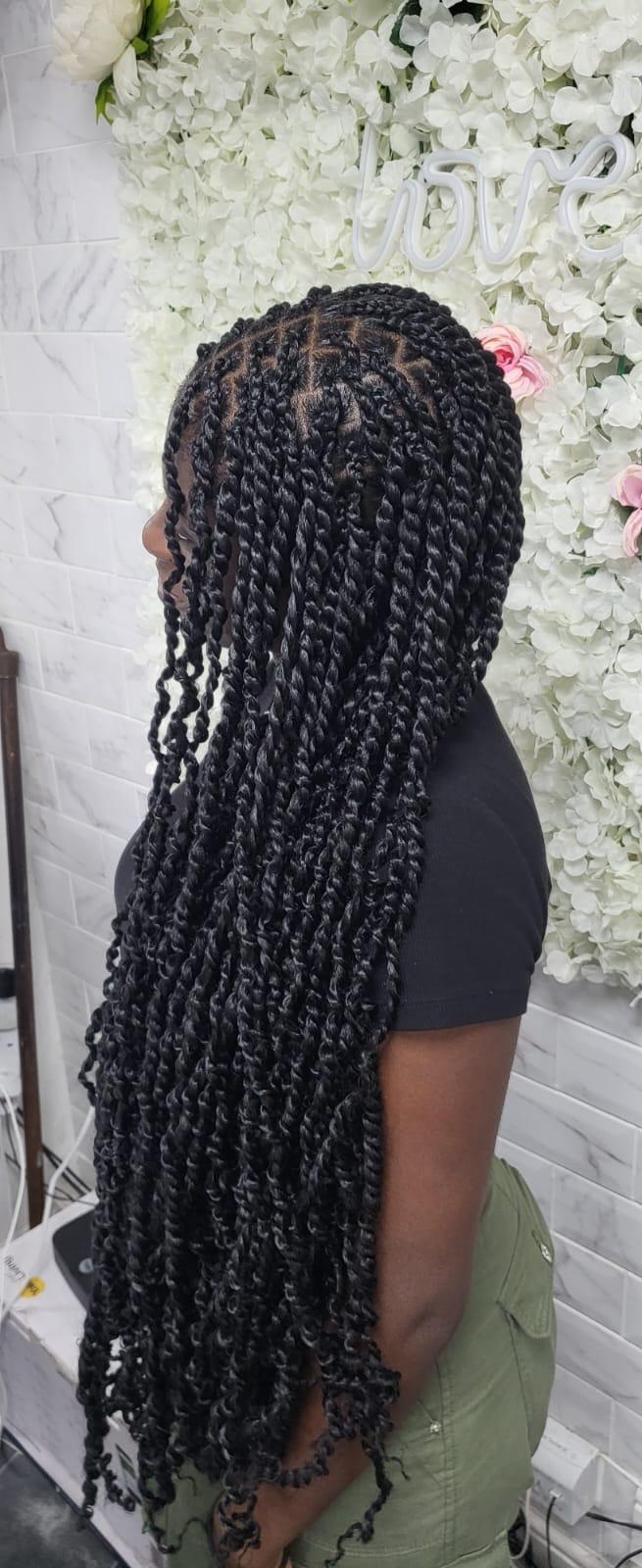 Side view of twist braids